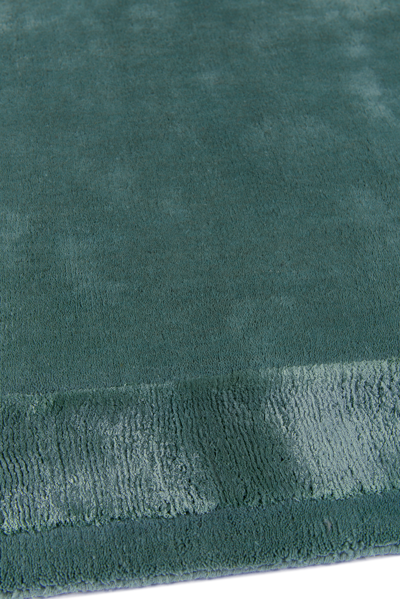 Close-up of Verdant green wool rug with border detail