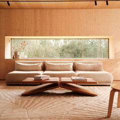 SHELL hand tufted wool rug in a modern living room