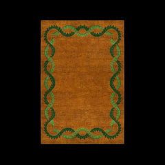 Coco orange and green wool rug full view