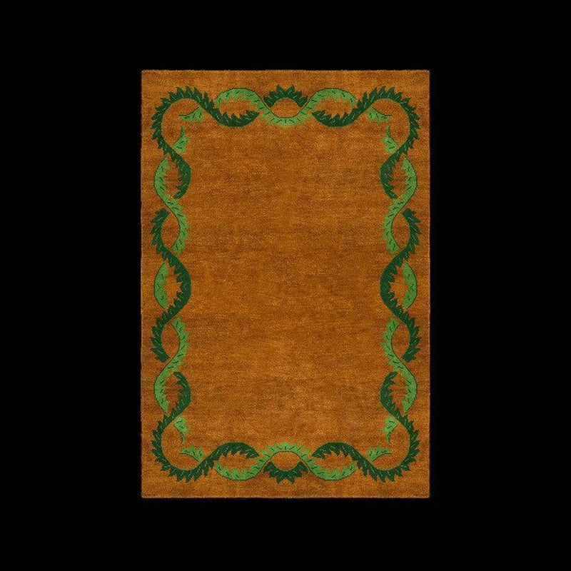 Coco orange and green wool rug full view