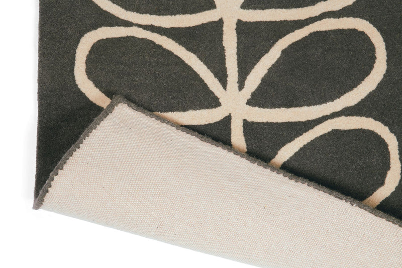 Crown black and cream wool rug backing detail