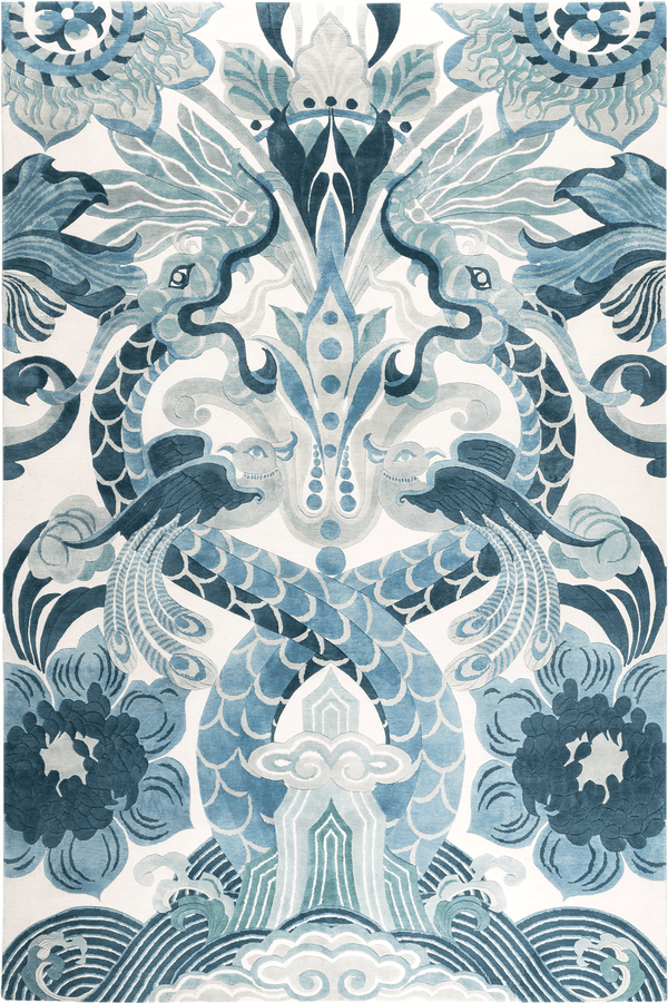 Cyrene blue floral decorative hand tufted wool rug 