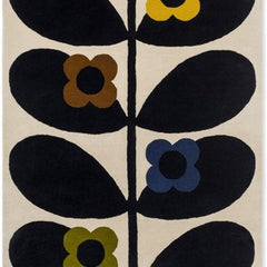 Petal cream and navy floral wool rug full view