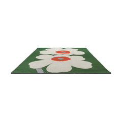 Petalia green floral wool rug angled view