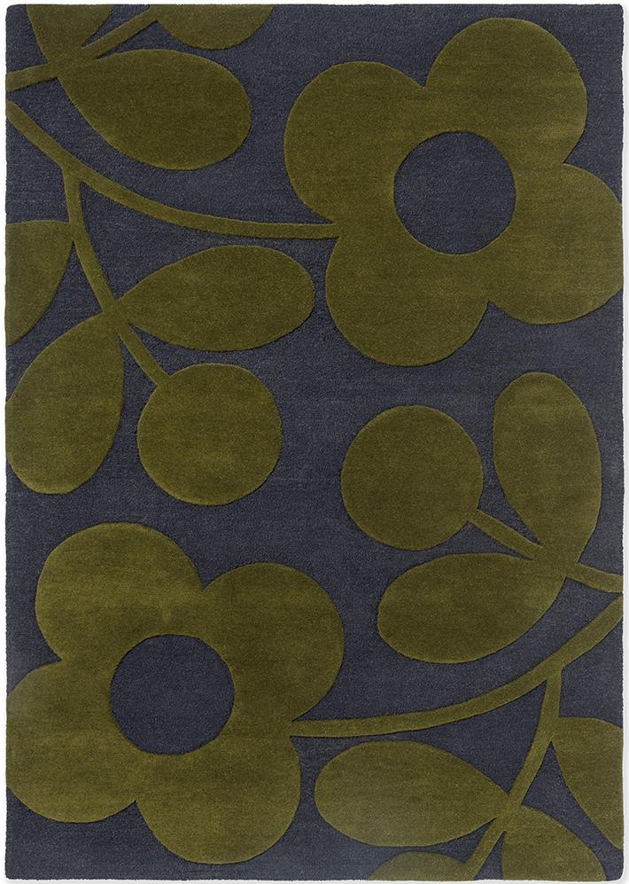 Sanctuary green and grey hand tufted wool rug floral view